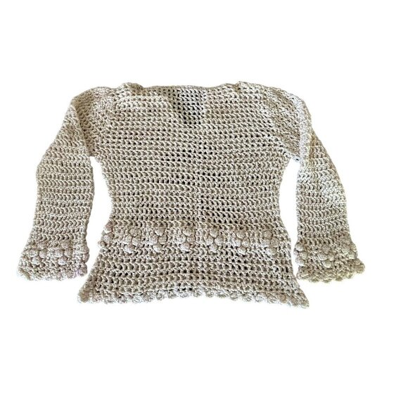 Handmade Crochet Sweater w/Floral Details Long Sleeve Cotton See photos 4sizing - Picture 5 of 5